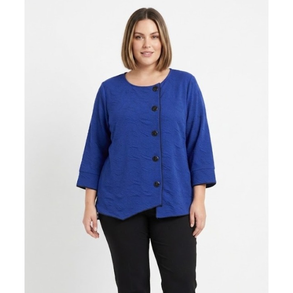 New Kaktus Button Front Top XL Royal Blue Textured Stretch Knit Artsy Comfy